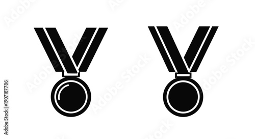 Two black medals displayed side by side a graphic silhouette