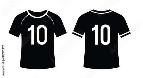 Two black t shirts with the number ten a simple silhouette