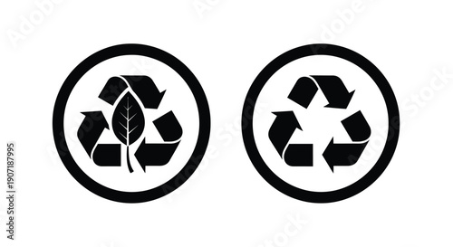 Two recycling symbols with a leaf a striking silhouette