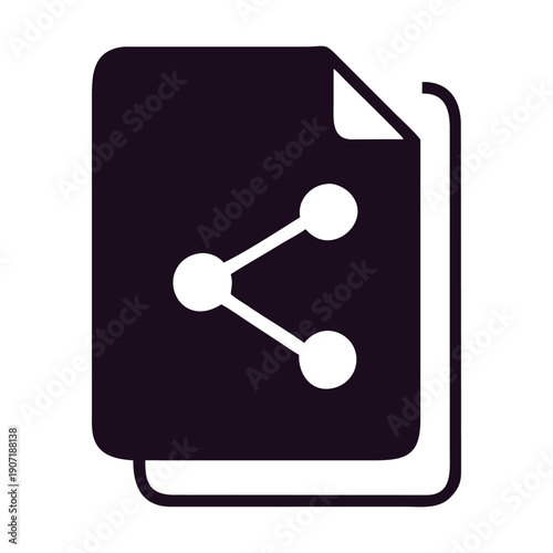 A dark purple icon of a document with a molecular structure symbol on it isolated on