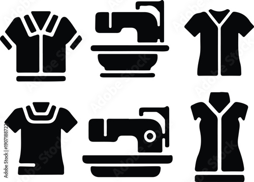 silhouette clothing and sewing machine icons for fashion design vector design