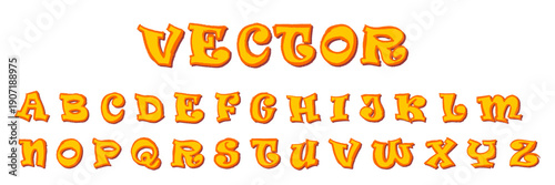 Orange Cartoon Comic Style Alphabet Crayon Chalk Drawing Vector Set