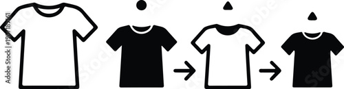 silhouette illustration showing t-shirt color and size transformation vector design