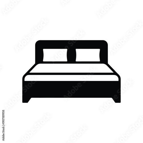 Simple black silhouette of a double bed with pillows and headboard