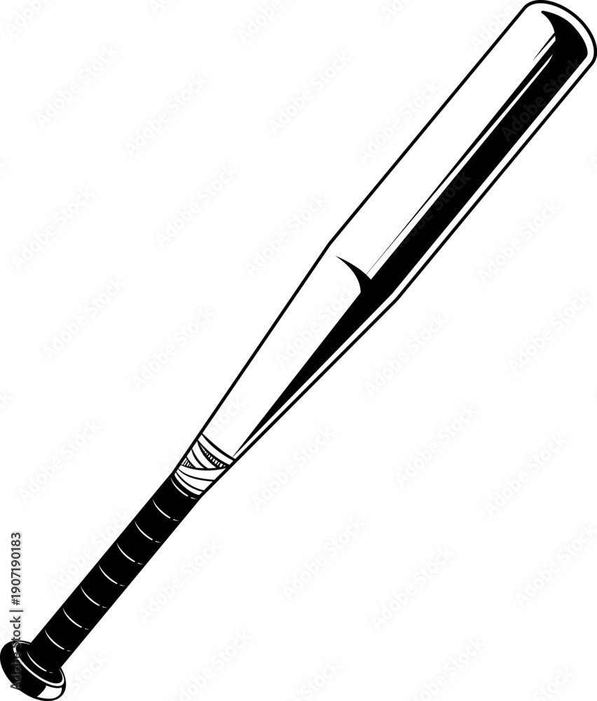 Naklejka premium Baseball bat engraving. Sport game black logo