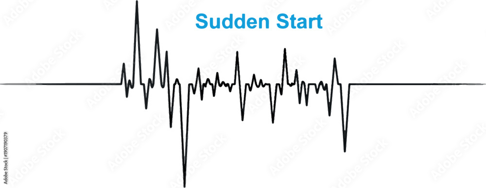 Naklejka premium Sudden Start Audio Waveform Illustration for Sound Engineering, Heartbeat Pulse and Vibration Frequency Visualizer