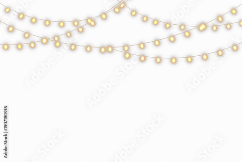 Cuadro en lienzo Warm golden string lights with glowing bulbs, festive hanging garland and cozy h