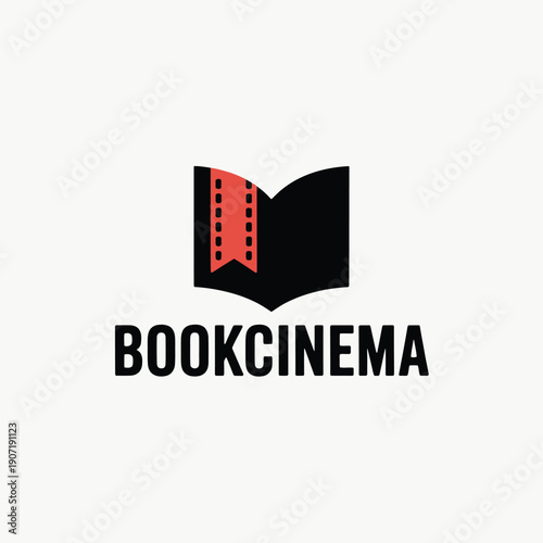 A modern logo combining elements of books and film production