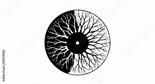 Surreal iris illustration symbolizing duality, nature, and vision