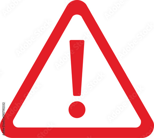 Red Triangle Warning Sign with Exclamation Mark Symbol for Caution, Danger Alert, Safety Notice, Error Message, and Important Information in Digital Graphic Design