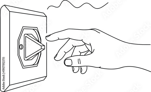 Line Art Illustration of a Human Hand Turning a Light Switch On or Off for Energy Conservation, Home Automation, and Power Control Concepts