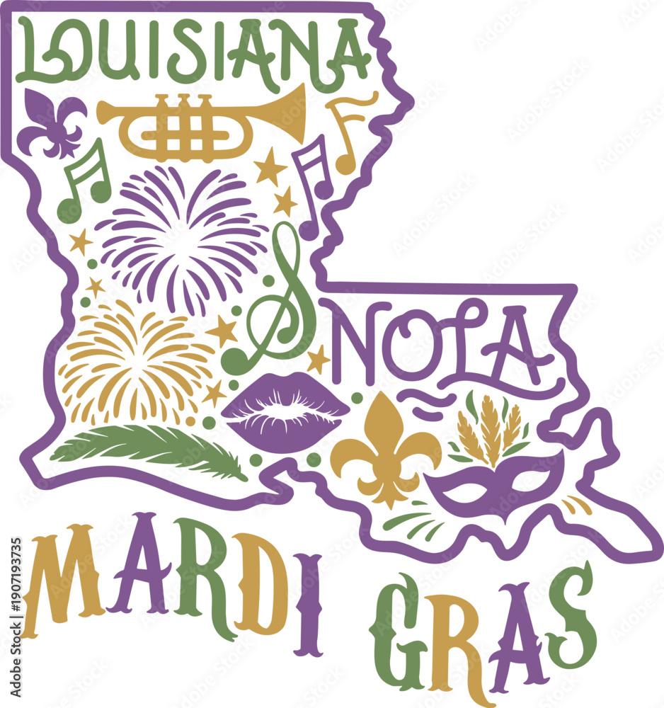 Fototapeta premium Louisiana Svg, Nola svg, Mardi Gras SVG, New Orleans svg