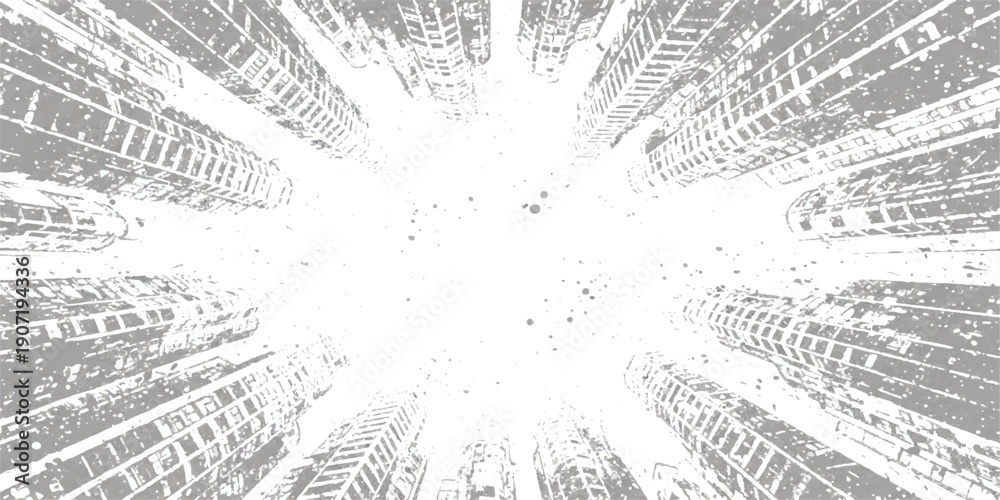 Fototapeta premium Abstract monochrome grunge background featuring converging lines and a radial perspective effect looking upwards