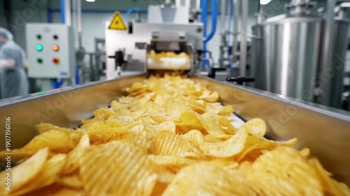 Potato Chips Conveyor Line snack food manufacturing concept
