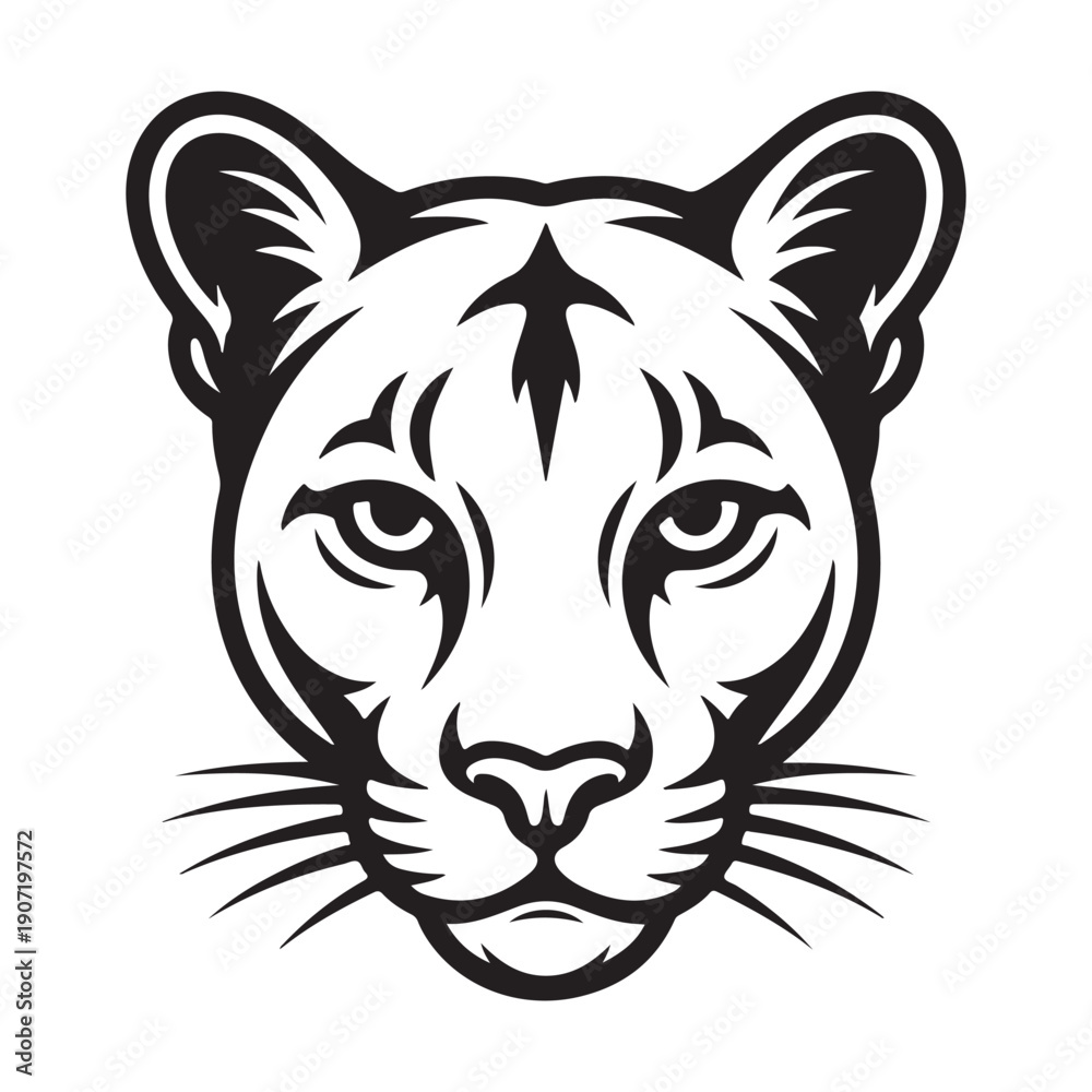 Fototapeta premium Cougar face silhouette icons line art vector illustration for logo design