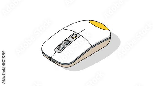Modern isometric computer mouse illustration with yellow accents on white background