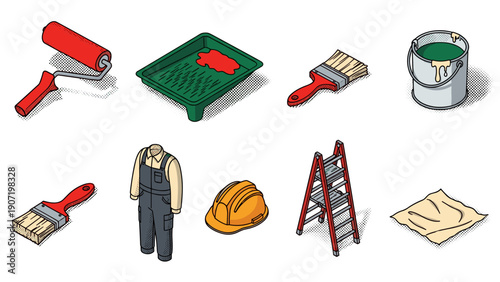 Home renovation tools and equipment in retro style