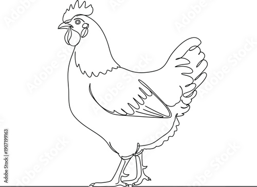 A cartoon vector illustration of a domestic hen and rooster with eggs and a chick isolated on white, featuring a red-combed cockerel and poultry farm animals in a flat nature drawing style