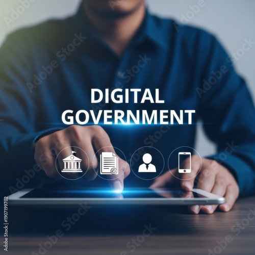 Digital government concept with man using tablet