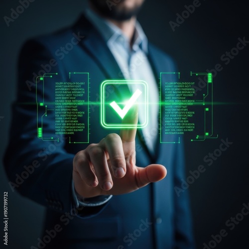 Businessman interacting with virtual interface technology