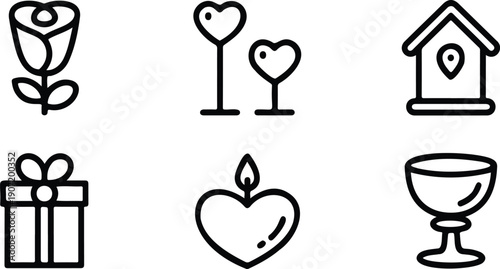 Festive Celebration Flat Vector Icon Set Hearts, Gifts, and Party Elements