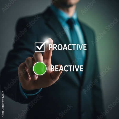 Businessman choosing proactive over reactive approach in a professional setting