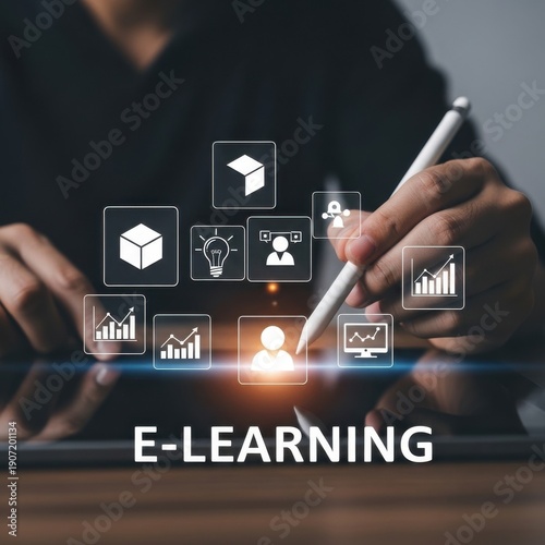E learning and digital education concept with icons
