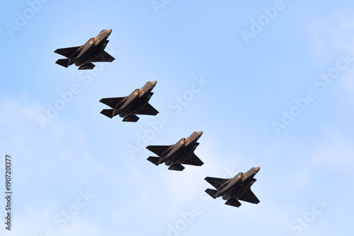 Modern US fighter jets in formation flight