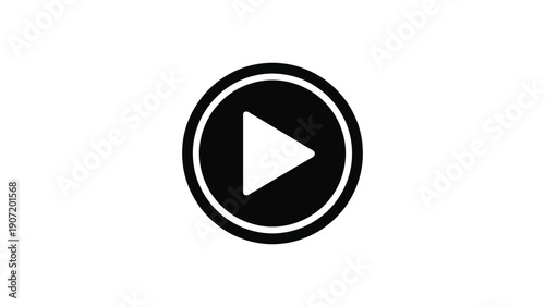 black play button icon with triangle symbol inside circle isolated on white background media video interface concept