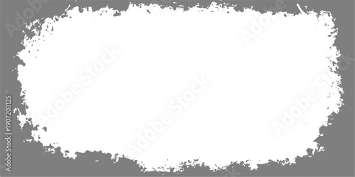 Vintage black and white grunge frame featuring a dirty ink splatter texture and rough brush stroke borders for a messy hand-drawn vector design element