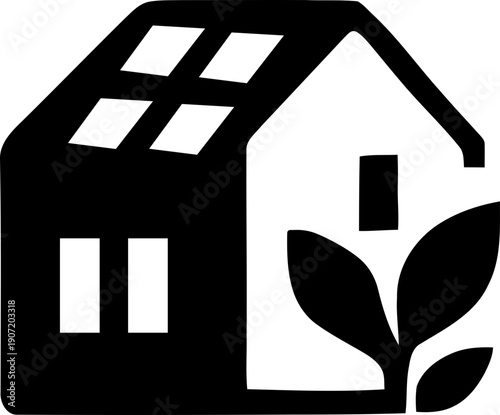 Rooftop garden icon. Solar Punk Icon . Solar punk architecture fans. Icon set. harmonious icon, Vector illustration !