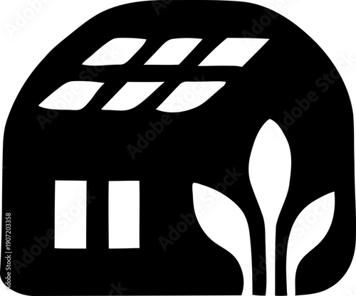 Rooftop garden icon. Solar Punk Icon . Solar punk architecture fans. Icon set. harmonious icon, Vector illustration !