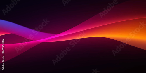 Abstract red and colorful background with flowing waves of purple and blue light creates a futuristic motion design featuring glowing energy curves and a bright pink texture pattern on a black backdro