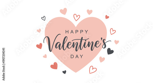 Valentines Day celebration with heart design and text on white background