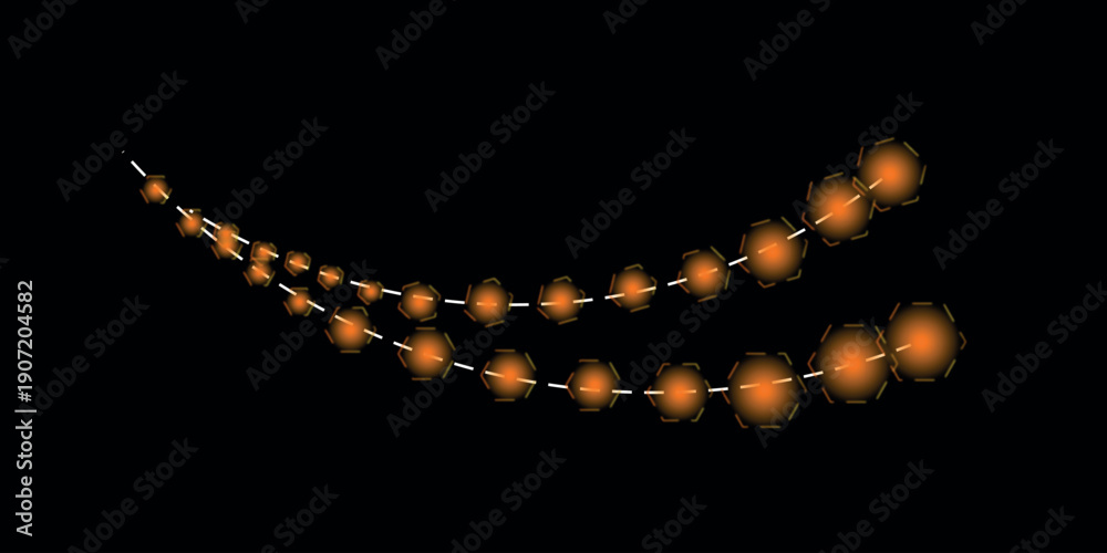 Naklejka premium Blurry orange lights on a dark background forming a curved line