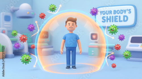Your Bodys Shield Medical 3D Illustration Showing Immunity Against Pathogens