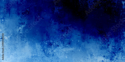 An abstract blue grunge background features a dark textured paint pattern on an aged paper surface with a distressed vintage wall design and rough antique canvas art