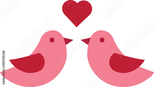 Twopinkdovessharingheartsymbolloveicon