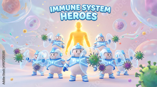 Army of White Blood Cell Soldiers Defending Human Immunity
