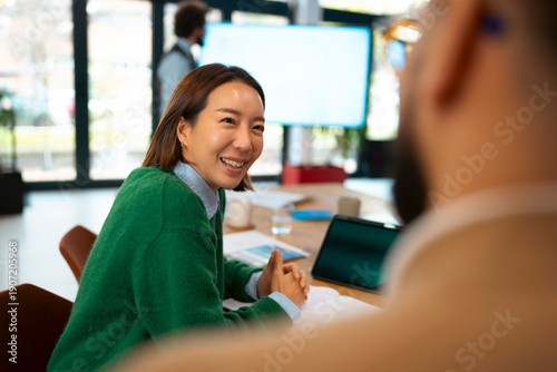 Smiling at work meeting
