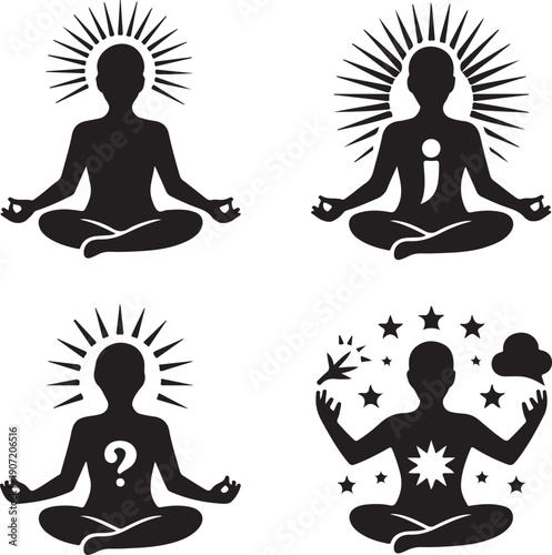 Four silhouettes depict a meditation and self and discovery journey.
