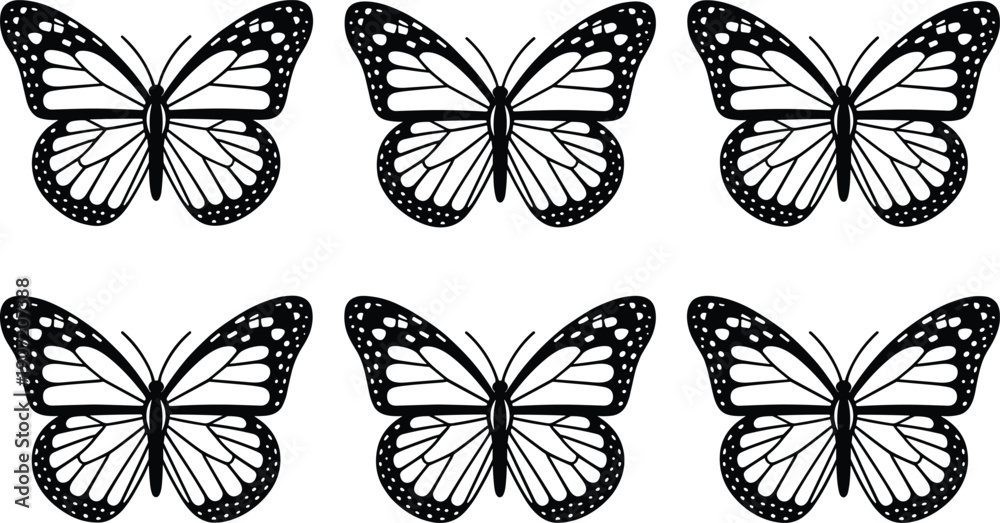 Obraz premium Six Monarch Butterflies Pattern Isolated on White Background