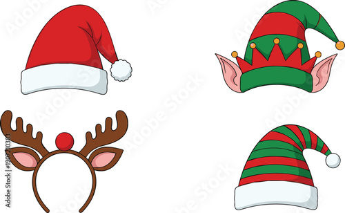 Christmas hats set with Santa cap elf hat and reindeer headband