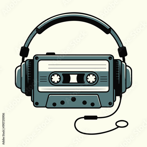 Retro Cassette Headphones Grunge T Shirt Design Vector Illustration