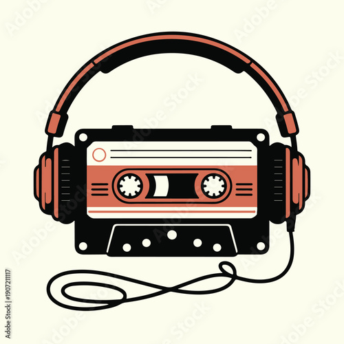 Retro Cassette Headphones Grunge T Shirt Design Vector Illustration