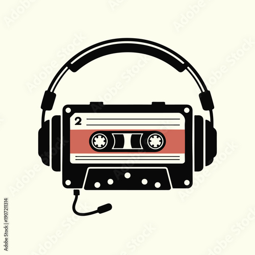 Retro Cassette Headphones Grunge T Shirt Design Vector Illustration