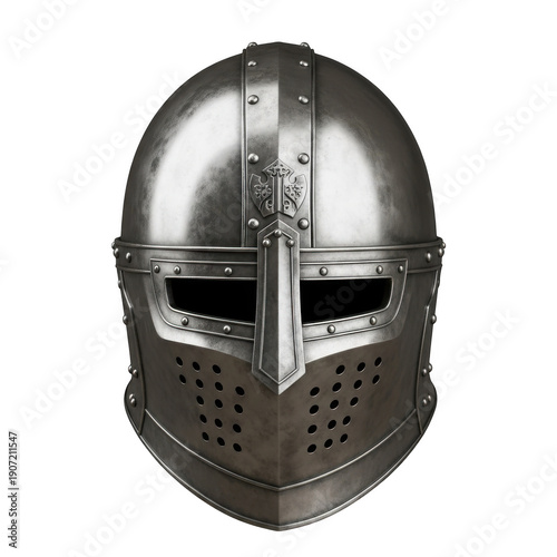 Ancient knight helmet showcasing intricate medieval craftsmanship and metalwork design