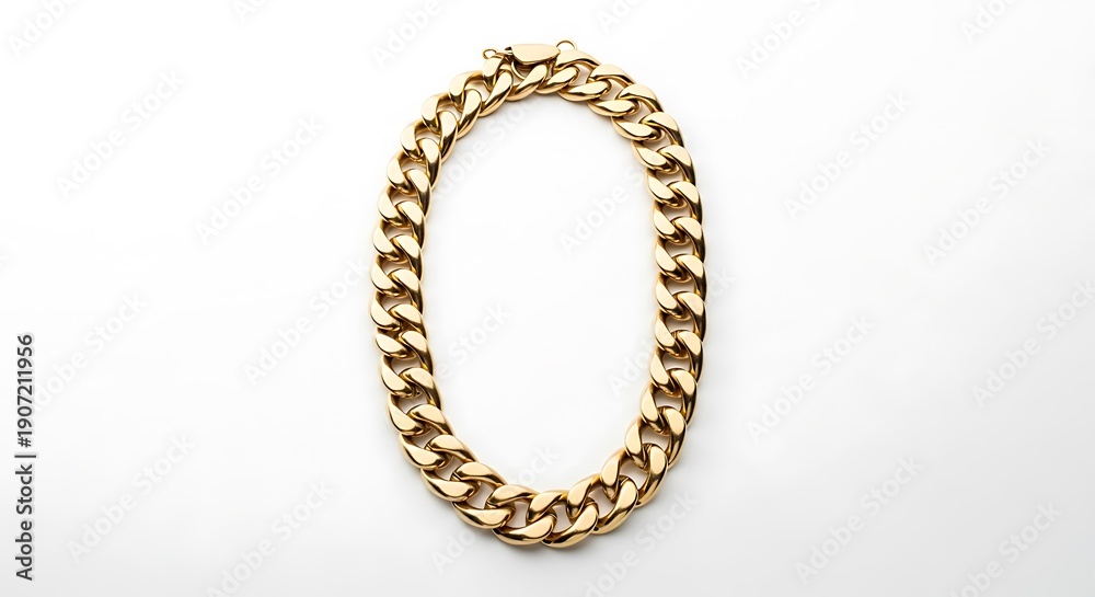 Fototapeta premium Thick gold curb chain necklace presented in a circle, bold luxury jewelry