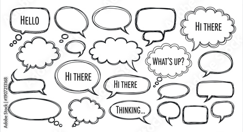 Vector speech bubbles and thought clouds for chat or dialogue, comic book style, isolated on transparent background, png