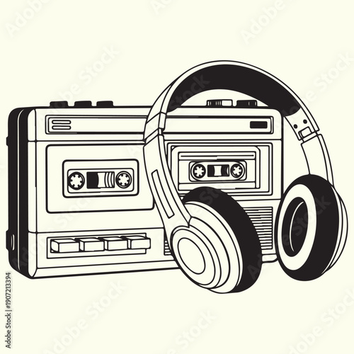 Retro Cassette Headphones Grunge T Shirt Design Vector Illustration